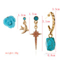 Fancy Earring Jewelry European Cross Flower Pendant Alloy Stud Earrings Set for Fashion Gift